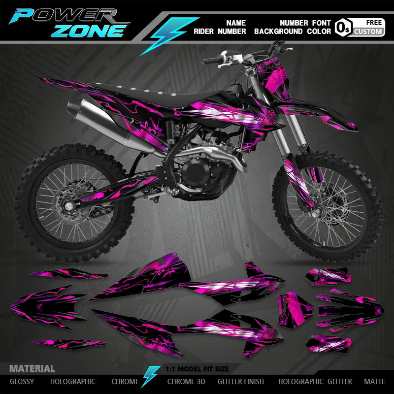 Powerzone For SX SXF 2019-2022 EXC XCW 2020-2023 Motorcycle Graphics Decal Stickers Kits Holographics Chrome Glitte matte mater