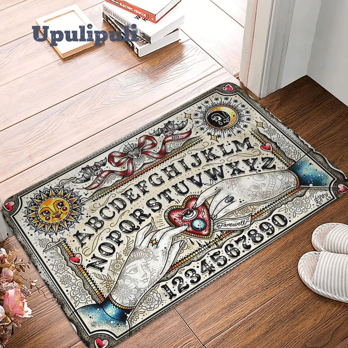 

Ouija Board Witchcraft Doormat Flannel Bath Mat Anti-Slip Halloween Divination Absorbent Mat for Living Room Bathroom Balcony