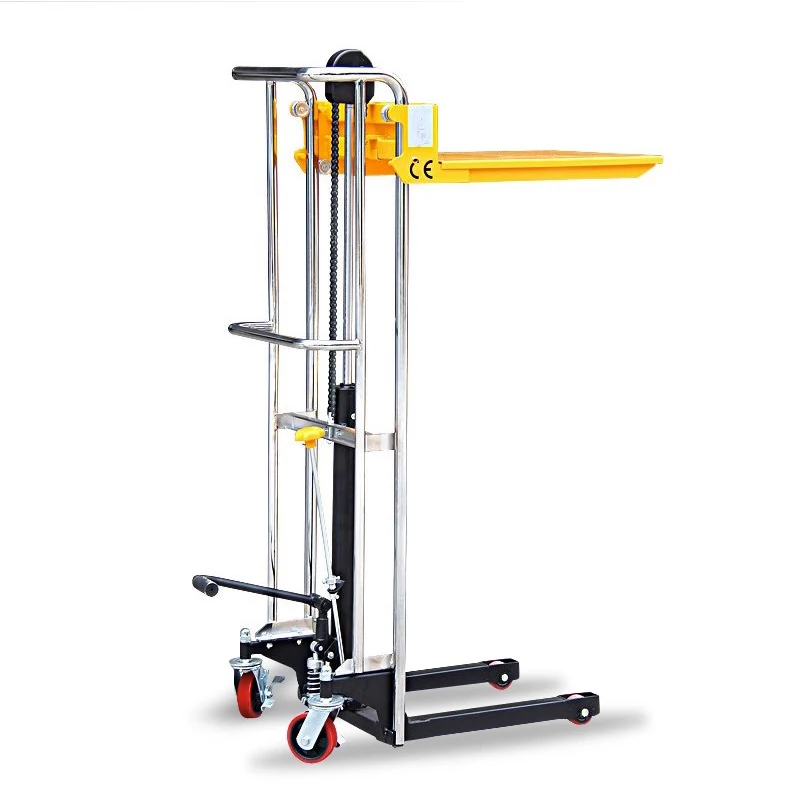 PS0412 Manual Hydraulic Stacker Lift Auxiliary Cart Hand Push Forklift Light Luggage Truck Multifunction Platform Moving Tools