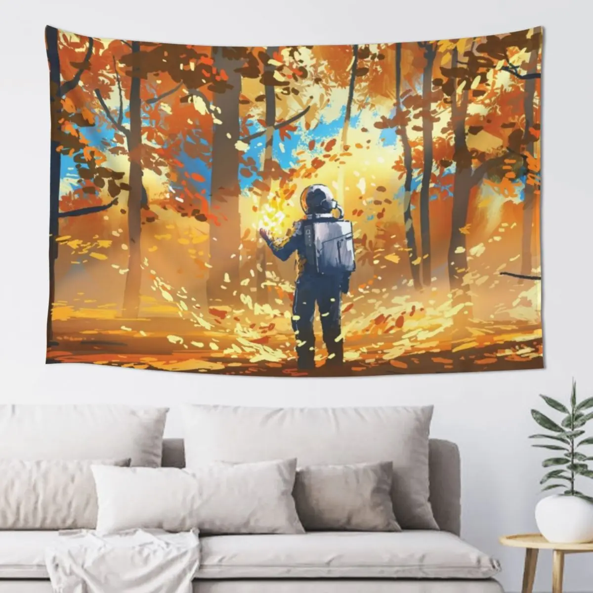 Spaceman at the Middle of the Autumn Forest by Ian Fantasy Tapestry Wall Hanging Decor Aesthetic Room Decors Tapestry