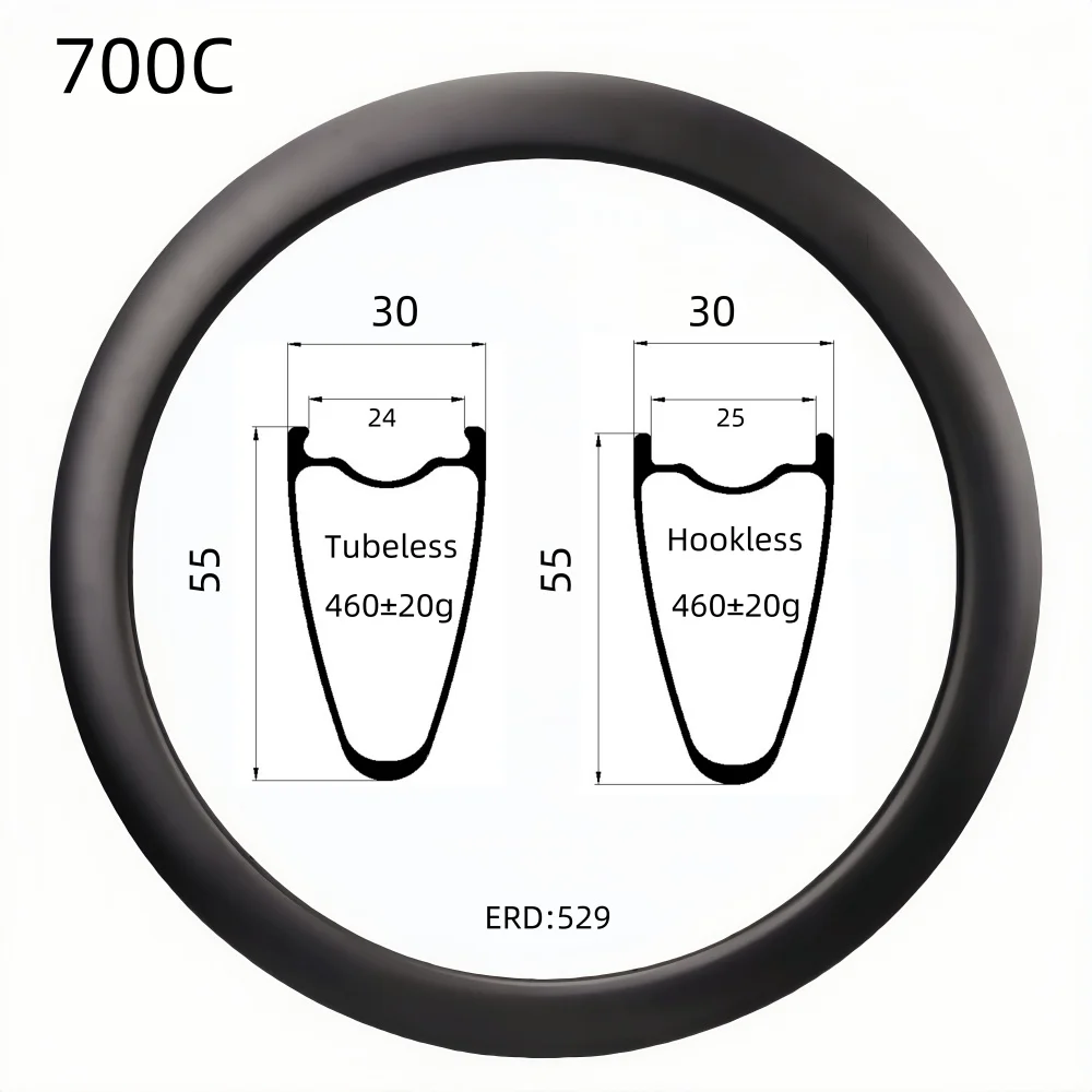 700C 30mm wide 55mm Depth Super Light Carbon Rim UD Matte Tubeless/Hookless Carbon Rims Symmetry