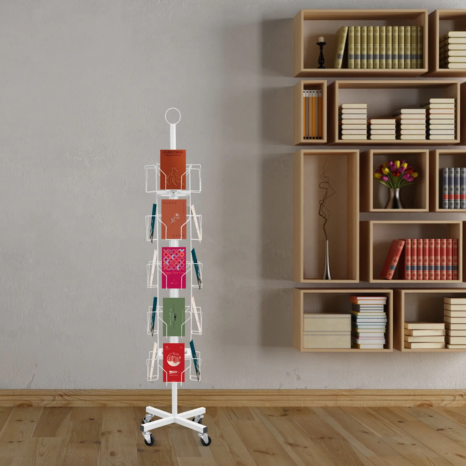 Mobile&Stable Card Display Stand - 4 Universal Wheels(2 With Locks) For Easy Movement&Fixing, X-Shaped Base Prevents Wobbling