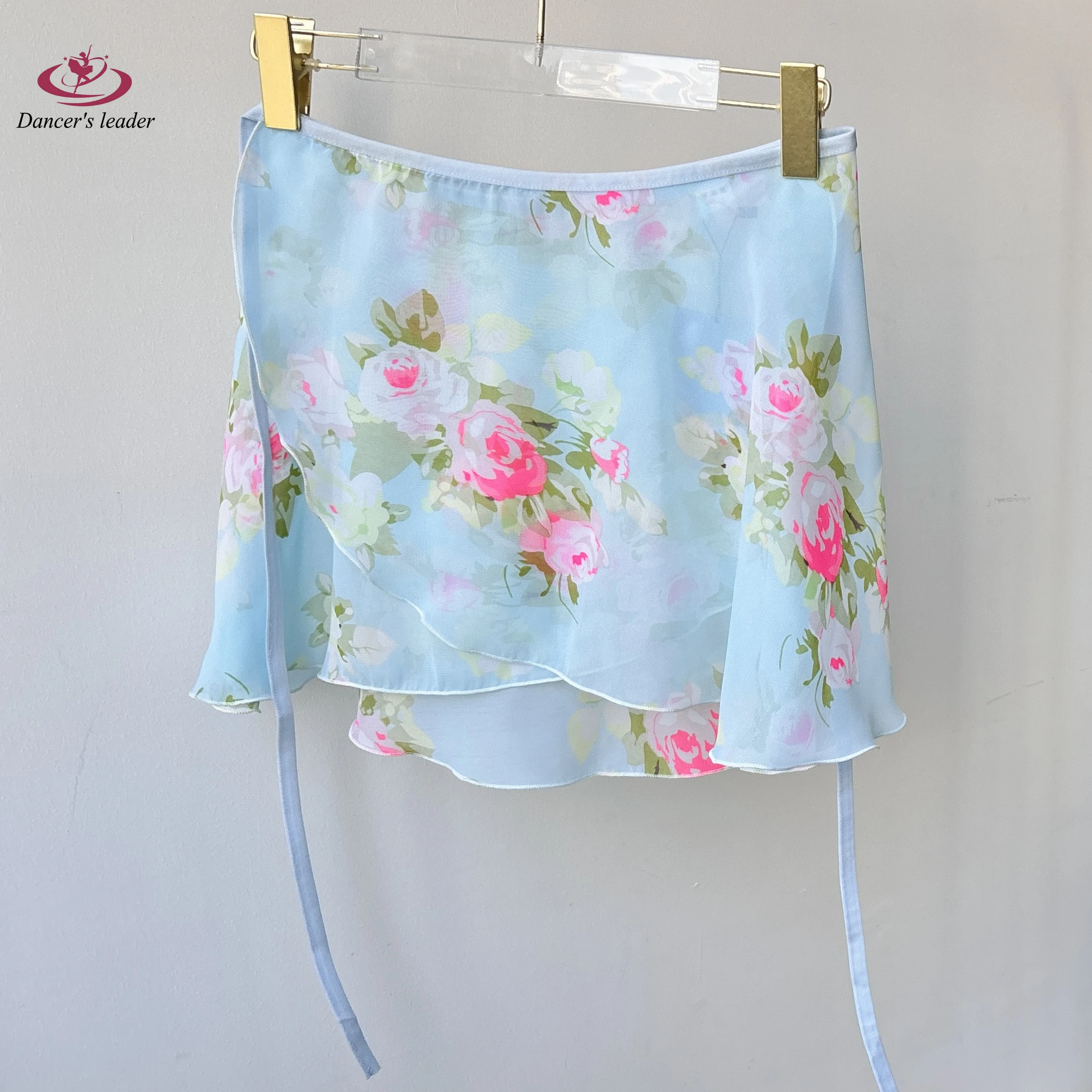 Saia de balé feminina rosa flor impressão rendas até saia de dança adulto macacão menina praticando ballet mini saia imagem