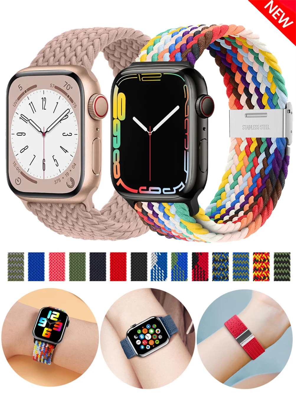 

Нейлоновый эластичный плетеный ремешок для Apple Watch Band Ultra 3 49 мм 46 мм 45 мм 41 мм 40 44 мм 42 мм Браслет-петля Iwatch 11 10 9 8 7 6 SE