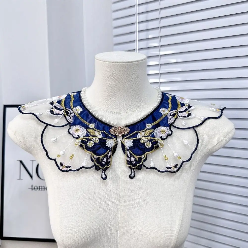 Embroidery Decoration Hanfu Shawl Butterfly Pearl False Floral Yunjian Round Neck Chinese Kids Shirt False Collar