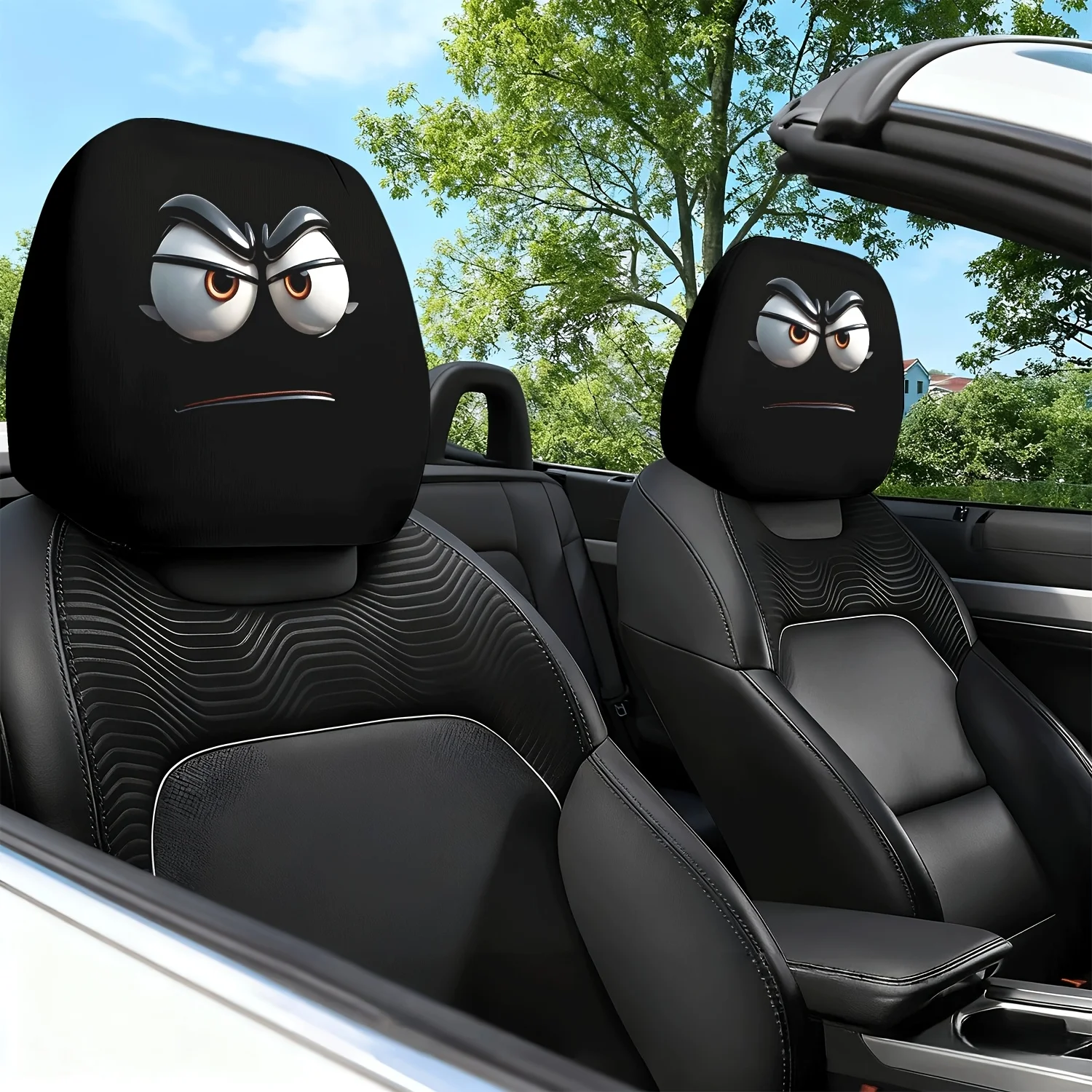 2 Stück Klassische Cartoon-Charaktere mit Wütendem Großaugen-Ausdruck, Themenmuster, Auto-Sitzkissen, Kopfstütze, Nackenkissen, Schutzkissen