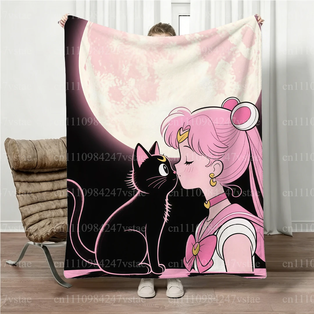 Hot Moon Luna Cat Blanket Four Season ParentChild Matching Family Soft Flannel All Season Warm Throw Sofa Bed Cute Anime Blanket