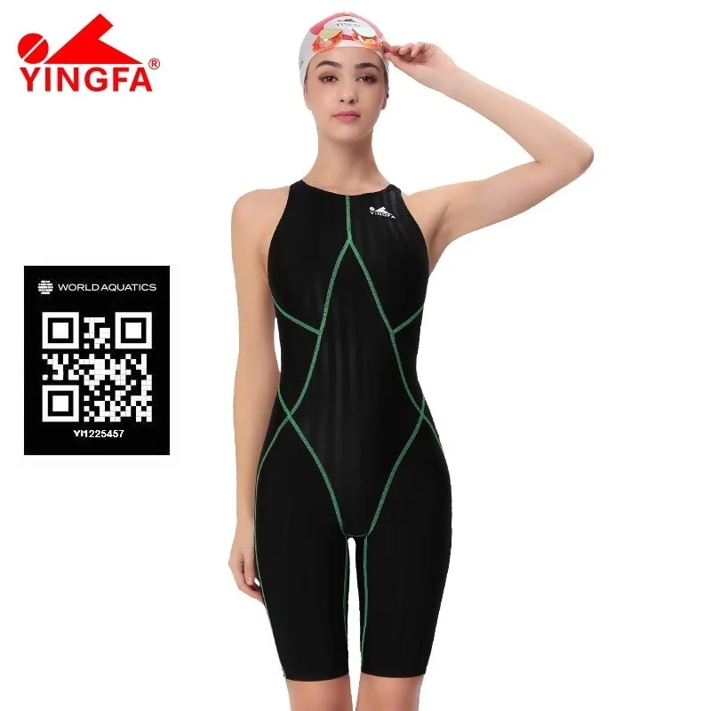 

Профессиональный купальник FA Racing, женский купальник длиной до колена, соревновательный купальник, уменьшающий сопротивление, быстросохнущий тренировочный костюм для девочек