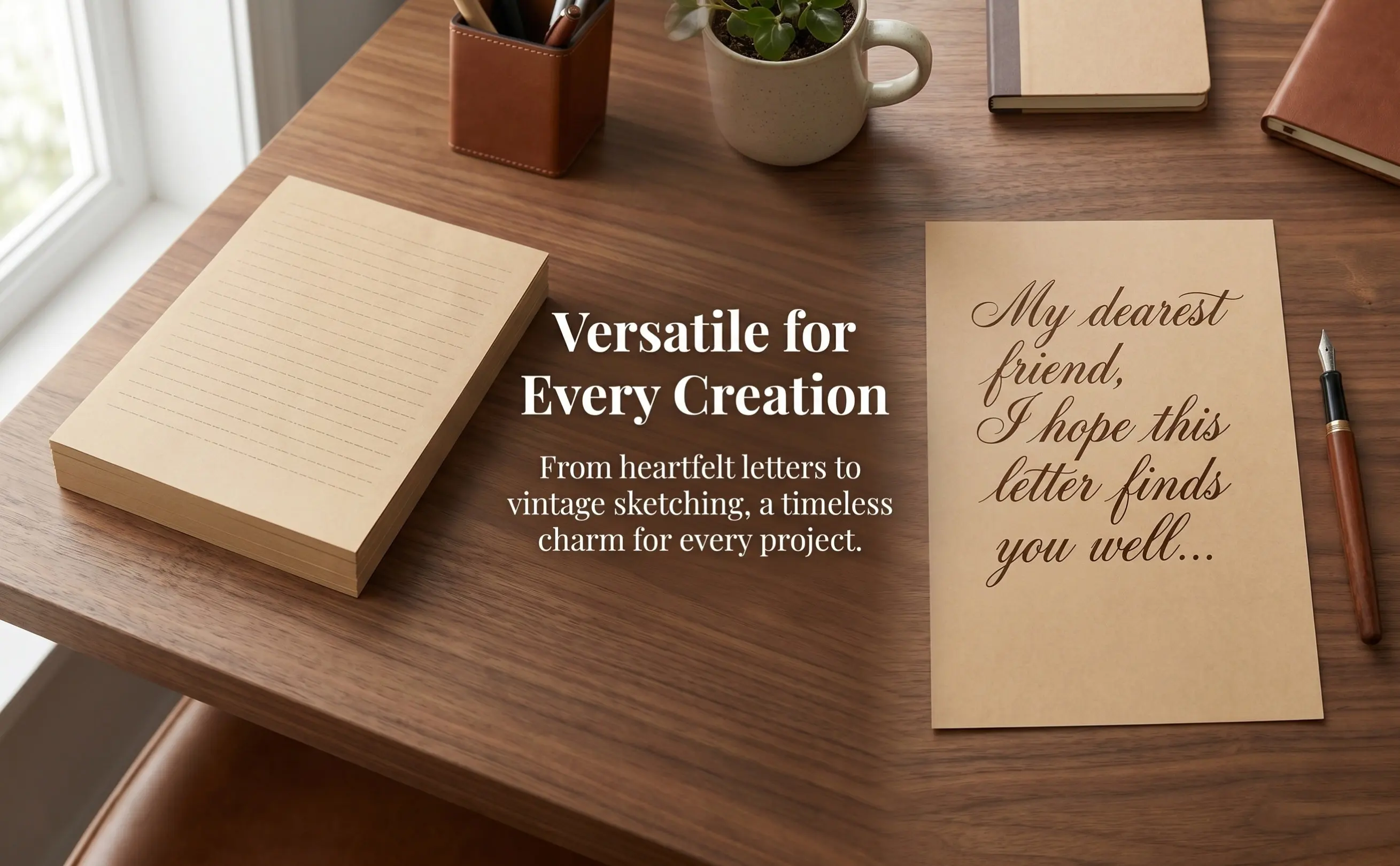 100Sheets Vintage Kraft Paper Letter Writing Sheets Lined Stationery Retro Letter Sets for Calligraphy Graffiti Notes
