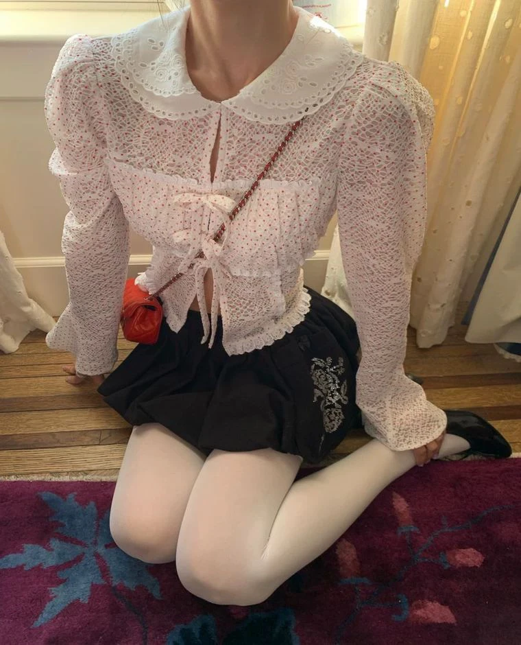 

Seooocoo Retro Red Polka Dot Embroidery Collar Top Diamond Studded Skirt Short Skirt Design Unique Hanfu Women's Clothing