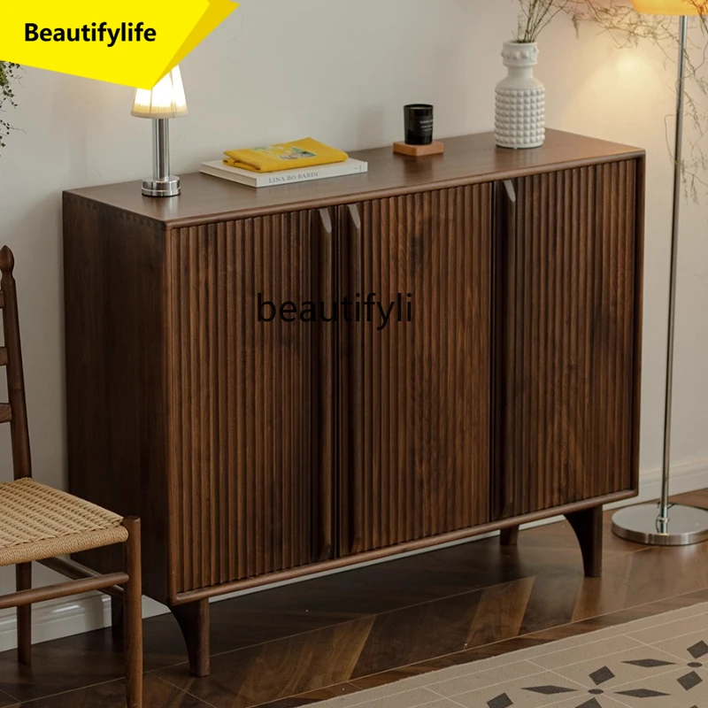 

K185 Shoe Cabinet for Home Use, Large Capacity Entryway Storage, Black Walnut Solid Wood Nordic Style Entryway Cabinet