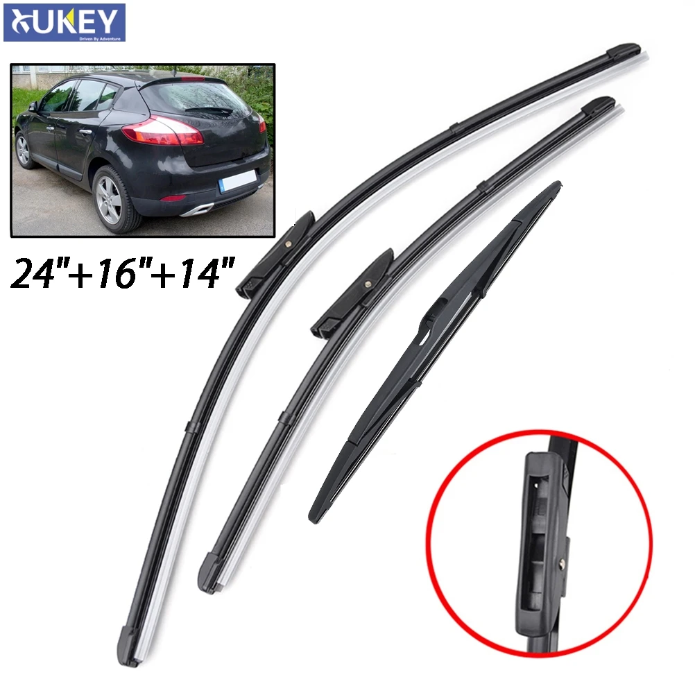 Xukey Front Rear Windshield Wiper Blades Set For Renault Megane 3 Hatchback Coupe 2016 2015 2014 2013 2012 2011 2010 2009 2008