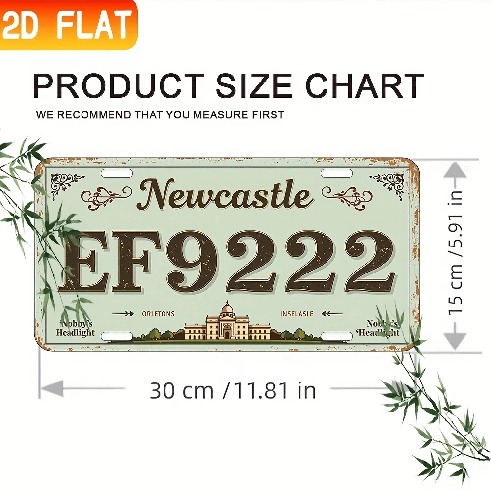 2D Flat Vintage Newcastle EF9222 Metal Wall Art,Floral Border, Durable for Interior/Exterior, Ideal for House, Bar, Garage