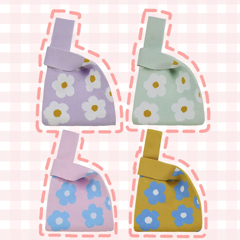 女性ノットリストバッグポータブル蝶ニットトートバッグ電話キーポーチトレンド旅行ハンドバッグショッピングバッグ