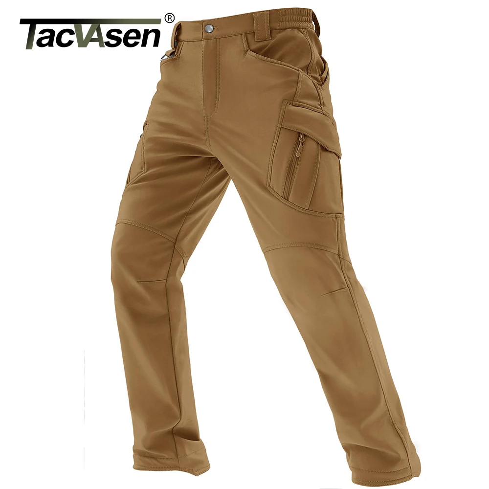 TACVASEN Men's Winter Pants 9 Pockets Fleece Snow Hiking Pants Waterproof Warm Soft-shell Thick Working Outdoors Trousers