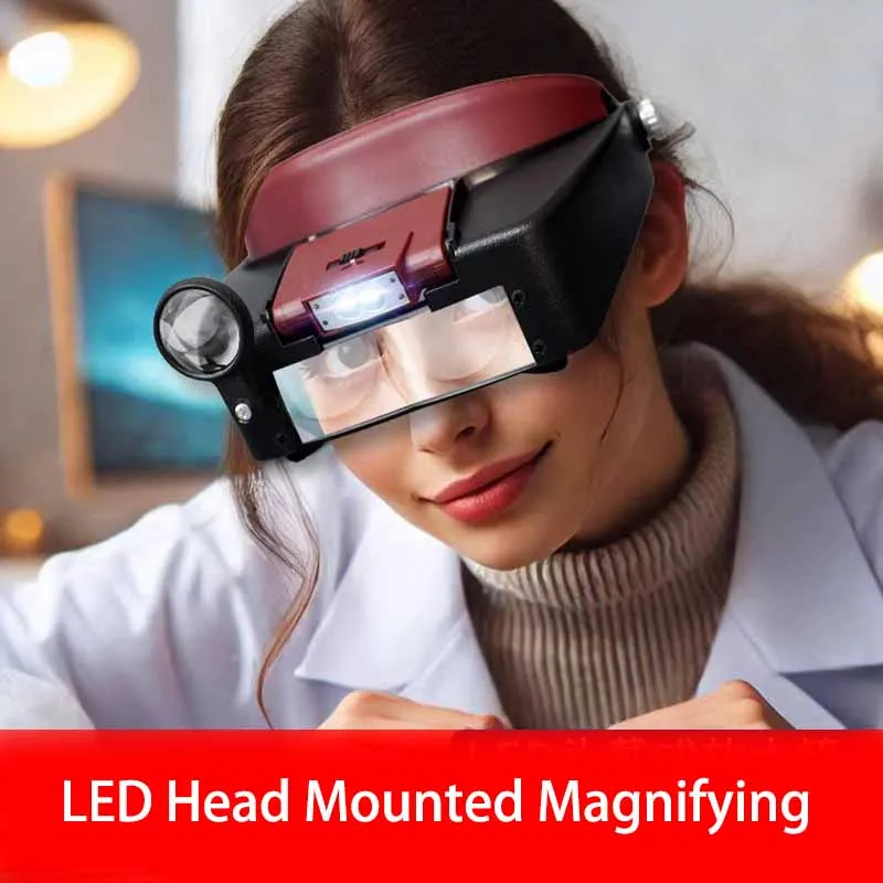 Head Mounted Magnifying Glass Magnifier LED Helmet Magnifying With Light Reading and Repairing