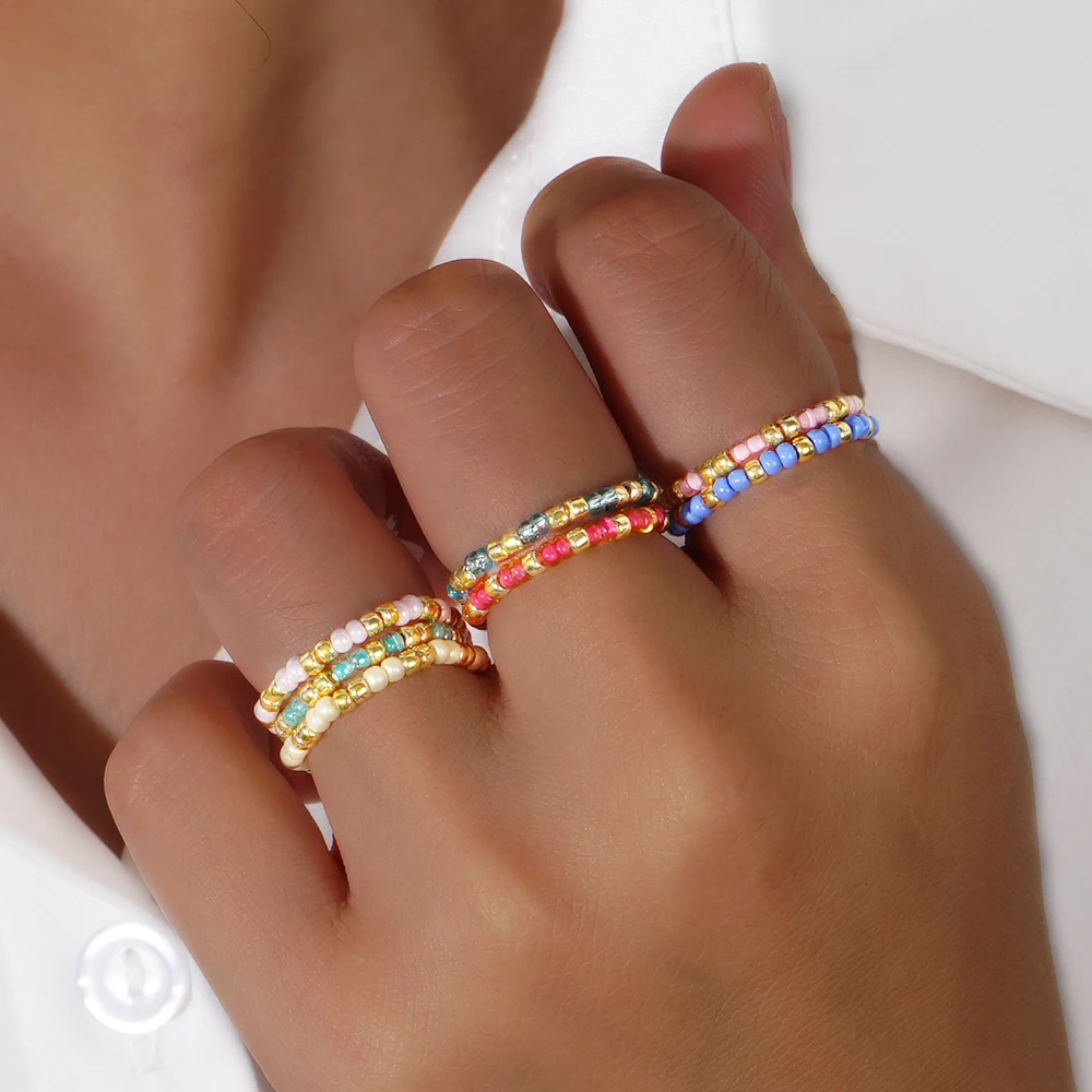 Go2boho Stackable Jewelry Boho Handmade String Dainty Seed Colorful Beaded Rings for Women 2024 Trendy Anniversary Gifts