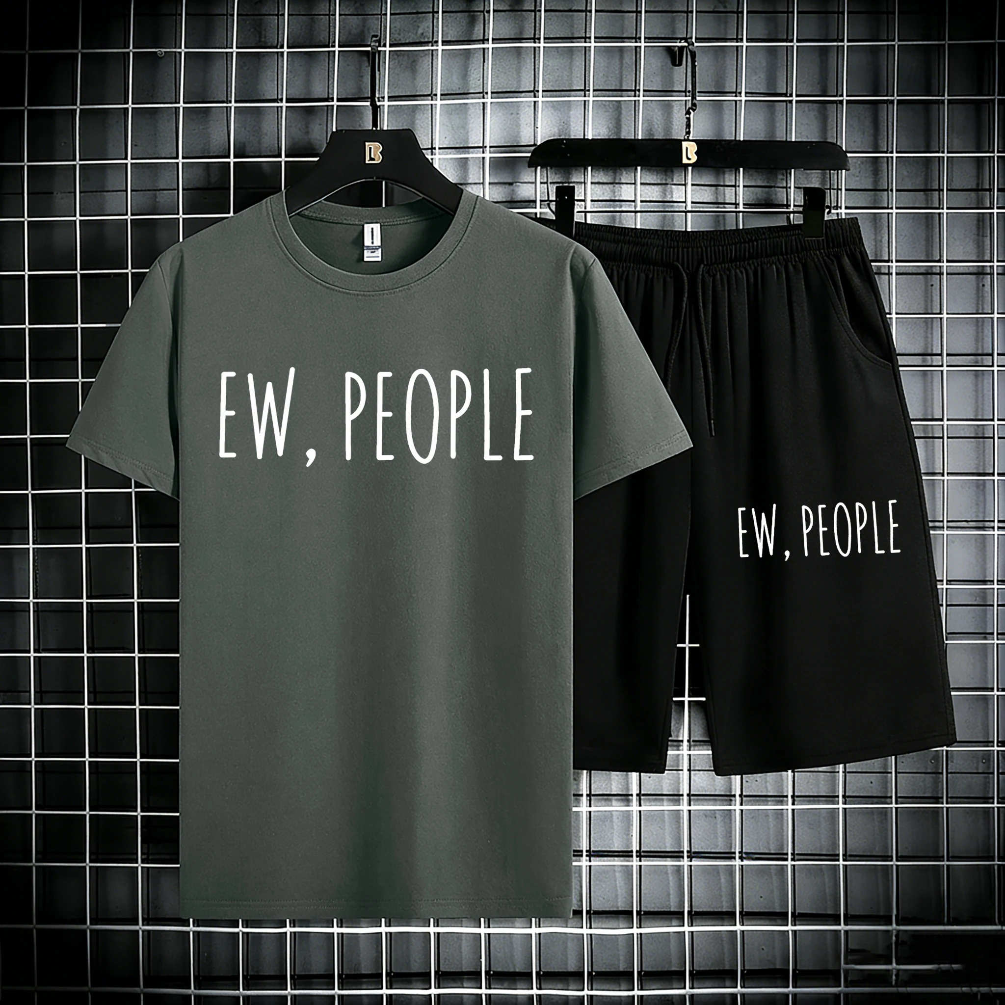 

Ew People Simple Pattern Men Cotton Summer Breathable Sportswear Suit Casual Stretch Short Pants Fashion Office Tee Shirts