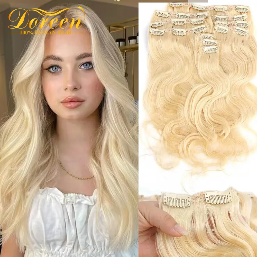 

Doreen 12 дюймов до 22 дюймов 613 # отбеливатель Blonde110g до 200 г Европейская машина с полной головкой Remy натуральные человеческие волосы на заколке для наращивания волнистые