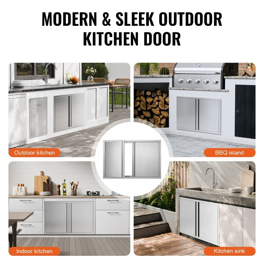 BBQ Access Door, 36W x 24H Inch Double Outdoor Kitchen Door, Stainless Steel Flush Mount Door, Wall Vertical Door with Recessed
