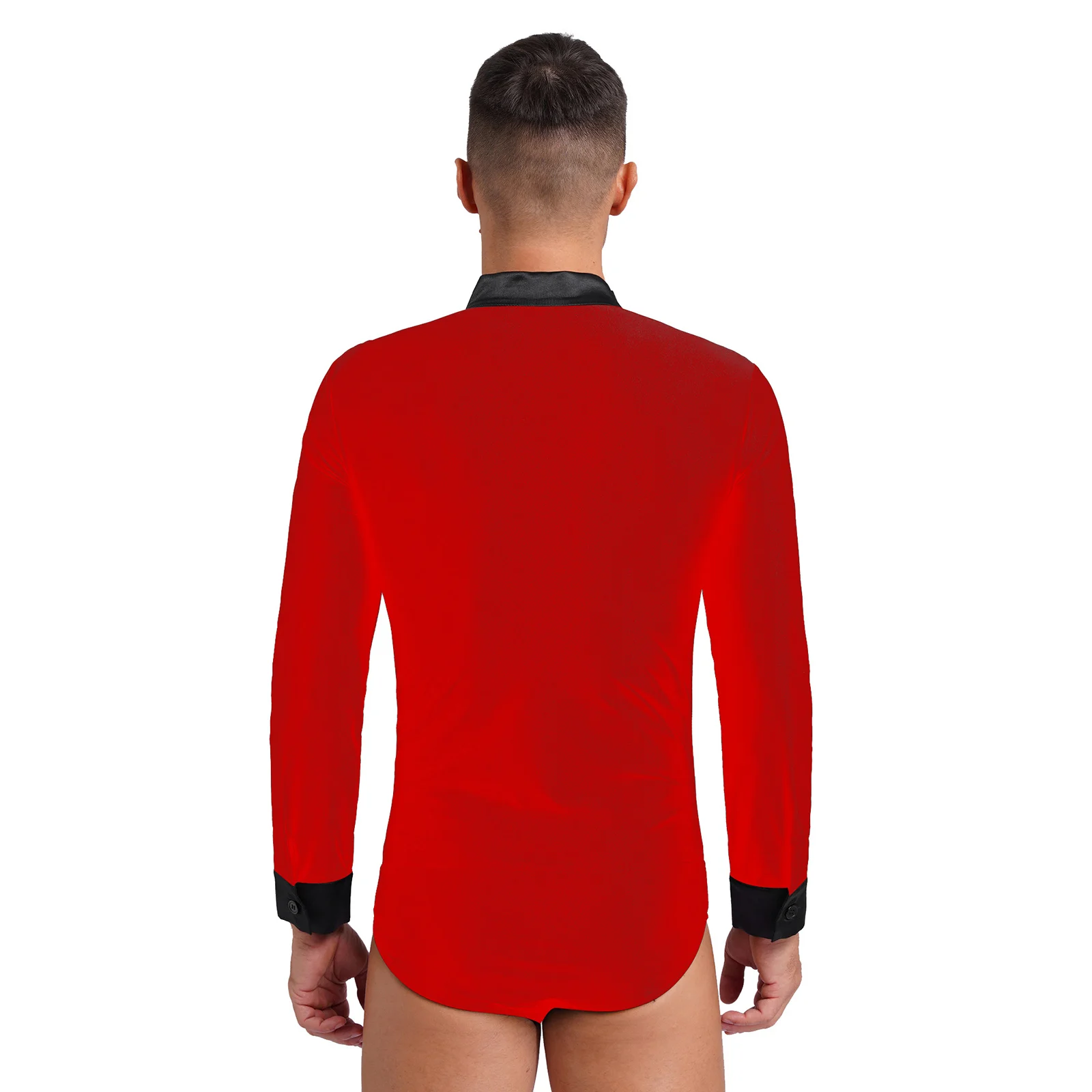 Mens Glittery Rhinestones Latin Dance Leotard Shirt Top Figure Skating Costume V Neck Long Sleeve Satin Bodysuit Ballroom Shirts