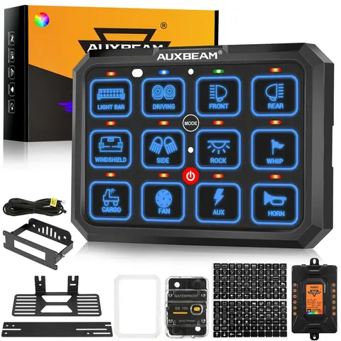 AUXBEAM RB120 12 Gang RGB Large Switch Panel Universal 12V 24V Light On-Off Control Relays System for SUV UTV Boat Caravan