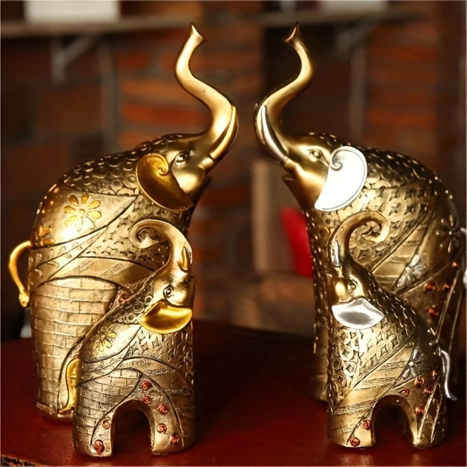 

Luxurious Golden Resin Elephant Statues - Set of 2 | Decorative Office Desk Ornaments | Elegant Decor Accents for TV Cabinet or