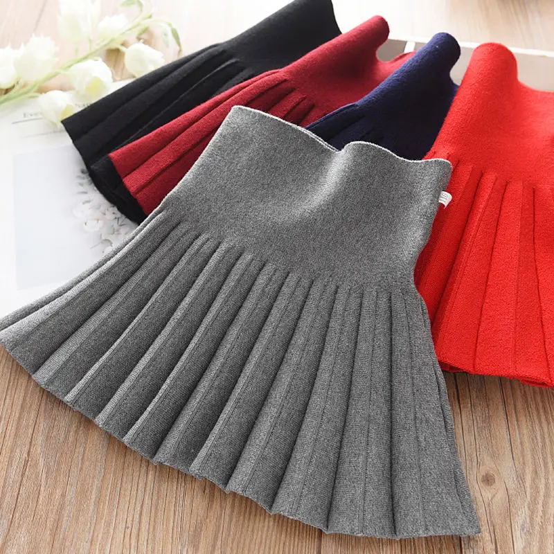 

Red/black/grey/coffee/pink Children Teenager Girl Knit Pleated Tutu Skirt Winter Fall Toddler Kids Elastic Waist Mini Skirt Xmas