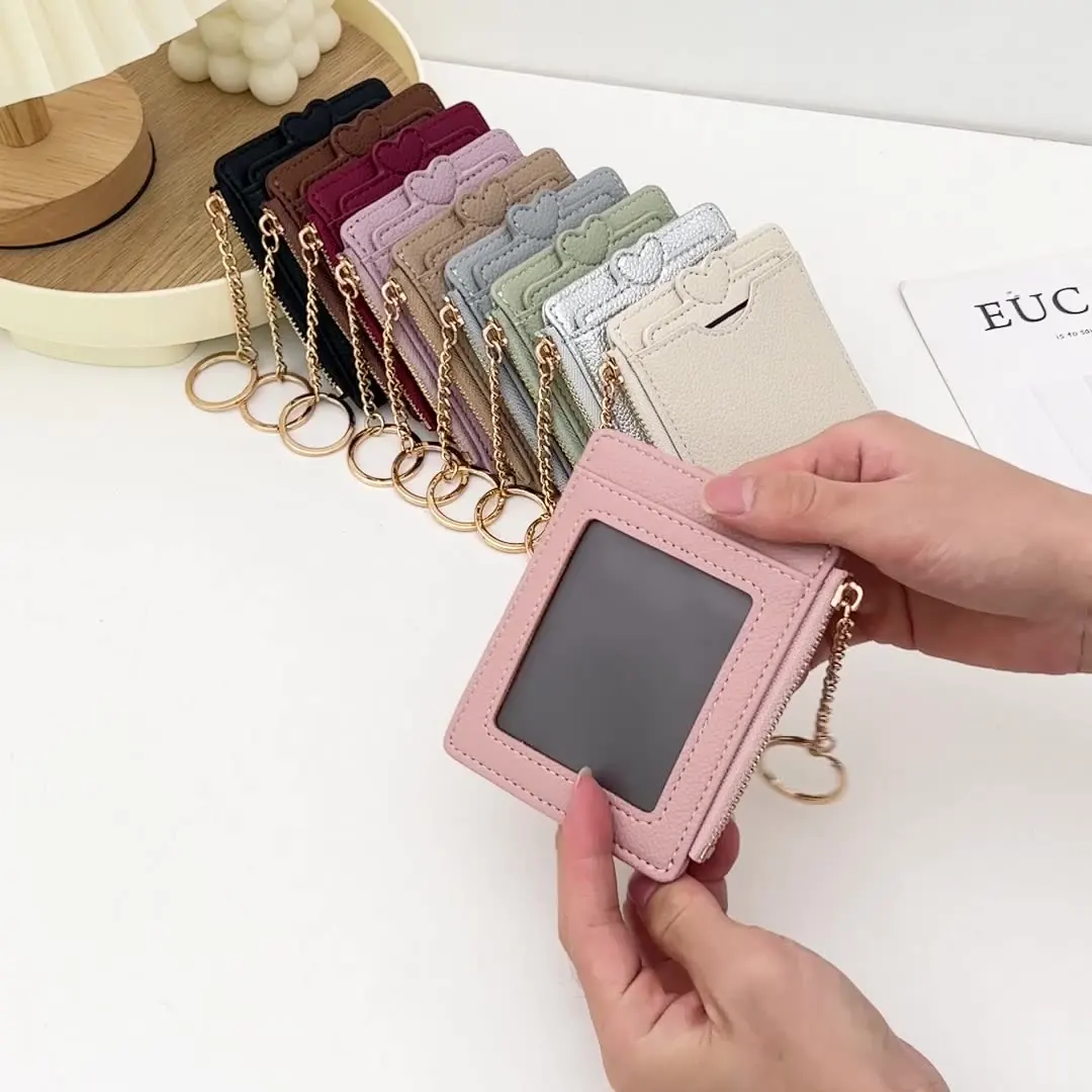 Cute Ins Leather Wallet for Women Card Holder Access Control Credit Card Cover Student Key Ring Coin Pocket Card Case