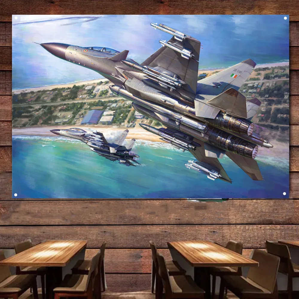 Su-30 Heavy Fighter Jet Airplane Flag Banners Russia Strike Aircraft Military Poster Wall Art Tapestry Home Decor Wall Painting