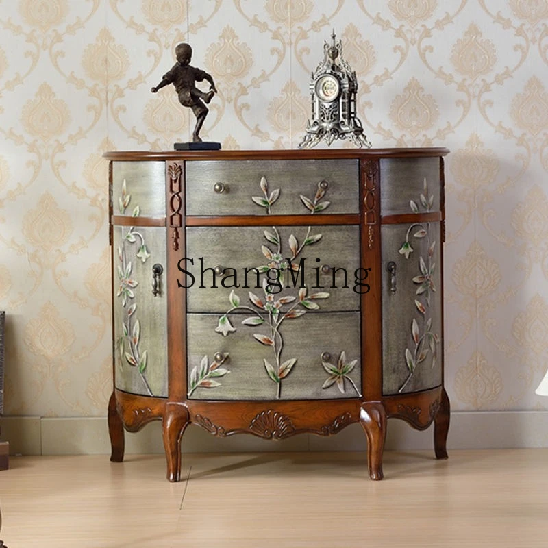 

ZYY retro entrance living room entrance partition cabinet semi-round dining side foyer cabinet decorative cabinet