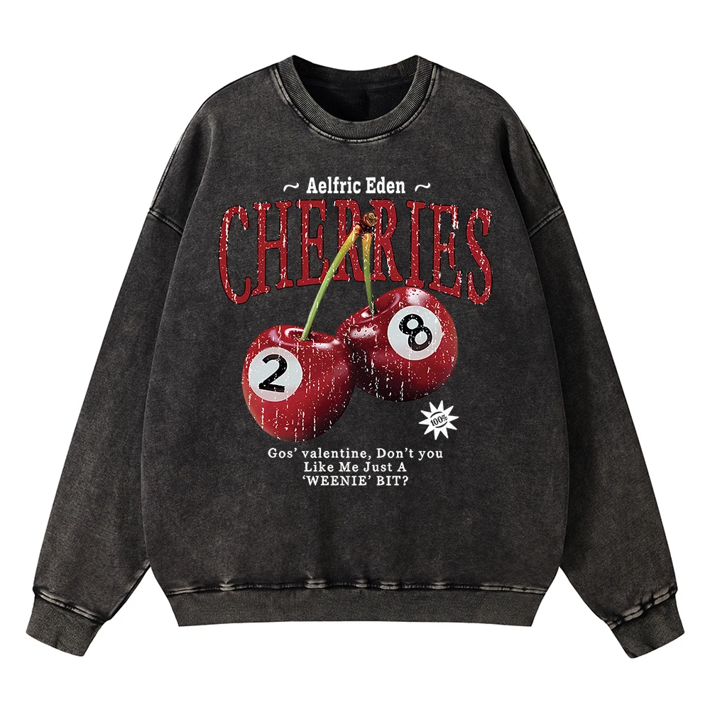 Vintage Distressed Washing Aelfric Eden Cherries Billiards 8 Hoody Men Streetwear Hip Hop Hoodie Loose Cotton Oversized Clothing