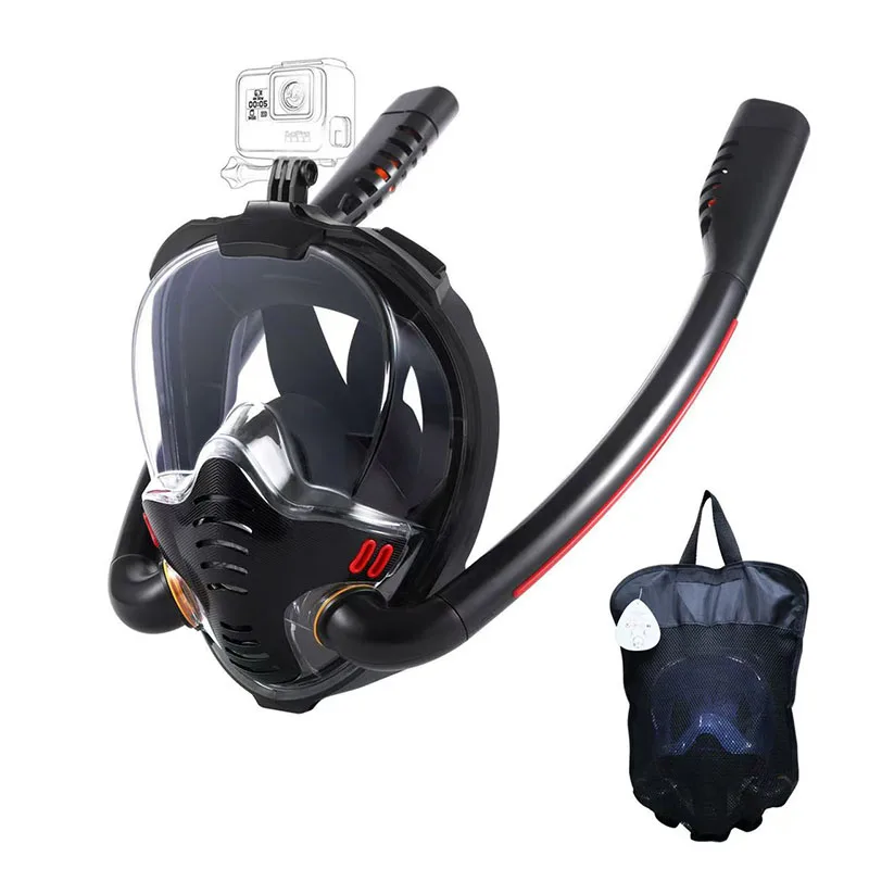 Full Face Snorkel Mask Dual Air Channel Anti Fog Snorkeling Mask with Floating Dry Top Valve with Action Camera Mount