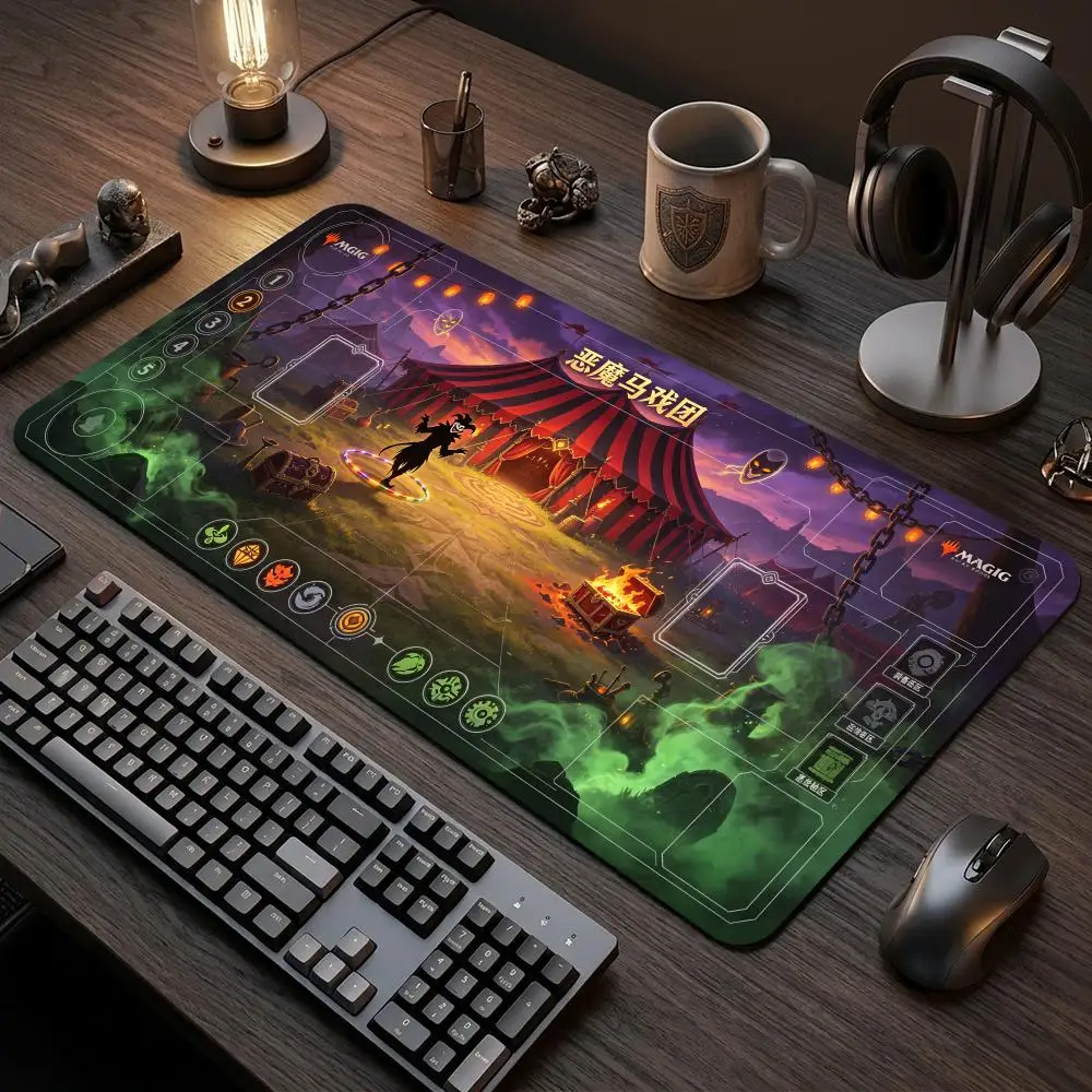 60X35cm Fantasy Dark Circus Playmat With Game Zones Table Pad Anti-Slip Commander TCG Card Game Mat