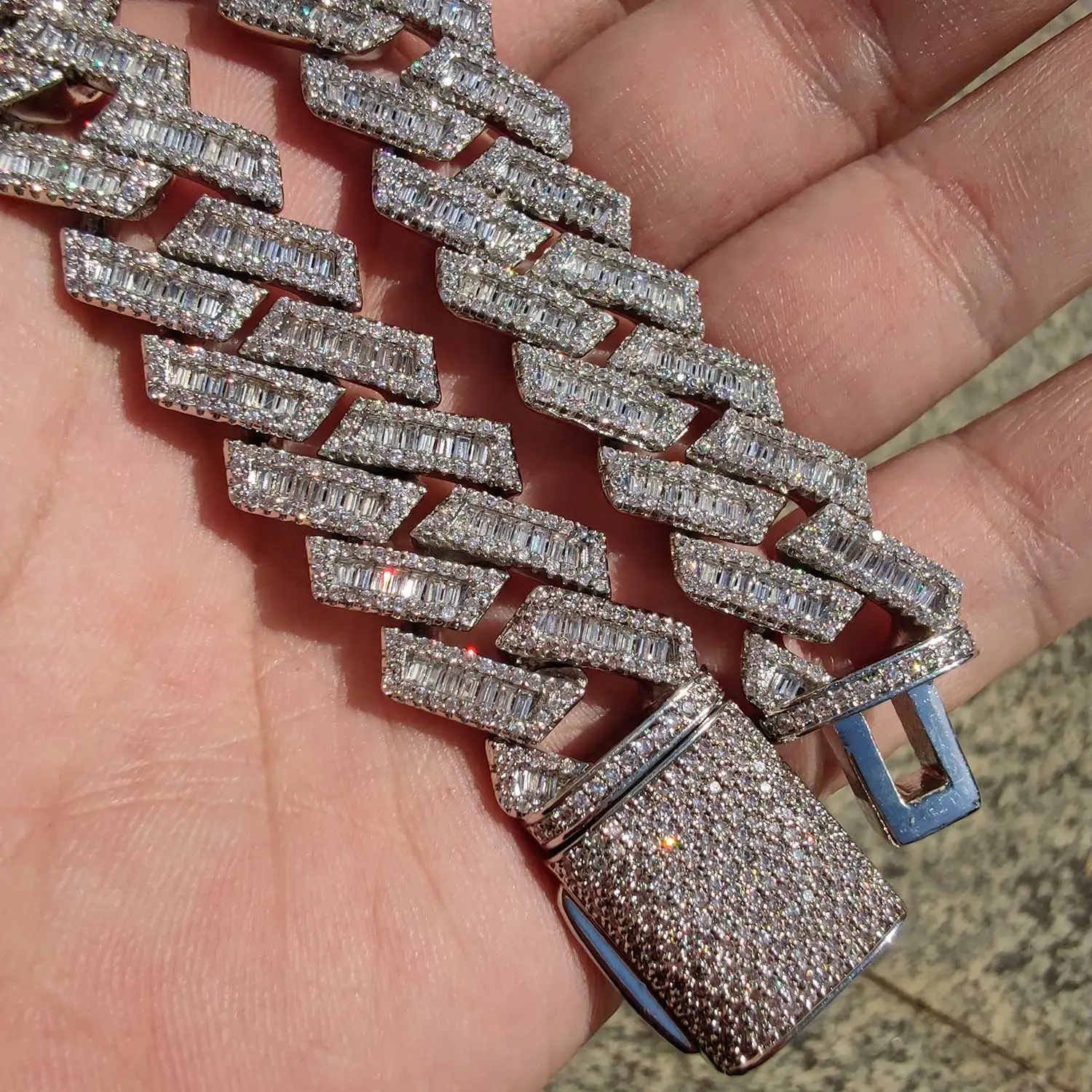 18mm Rectangle CZ Miami Cuban Link Chain Cubic Zirconia Copper Silver Plated 7\