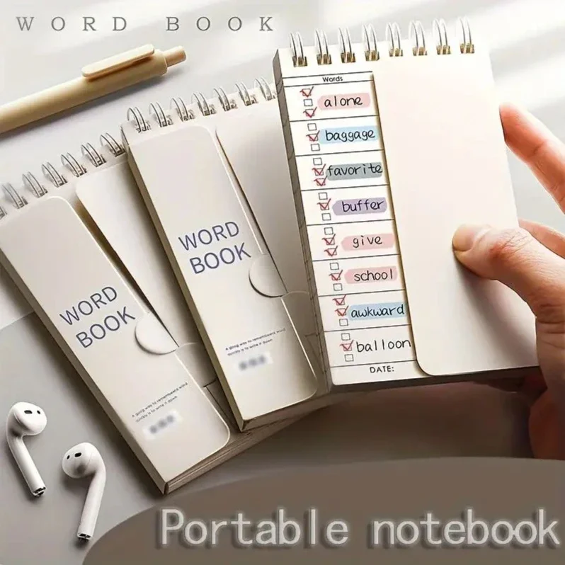 Portable Vocabulary Memory Notepad - Shorthand Spiral Notebook for Planning and Memorization with Cover-Up Feature