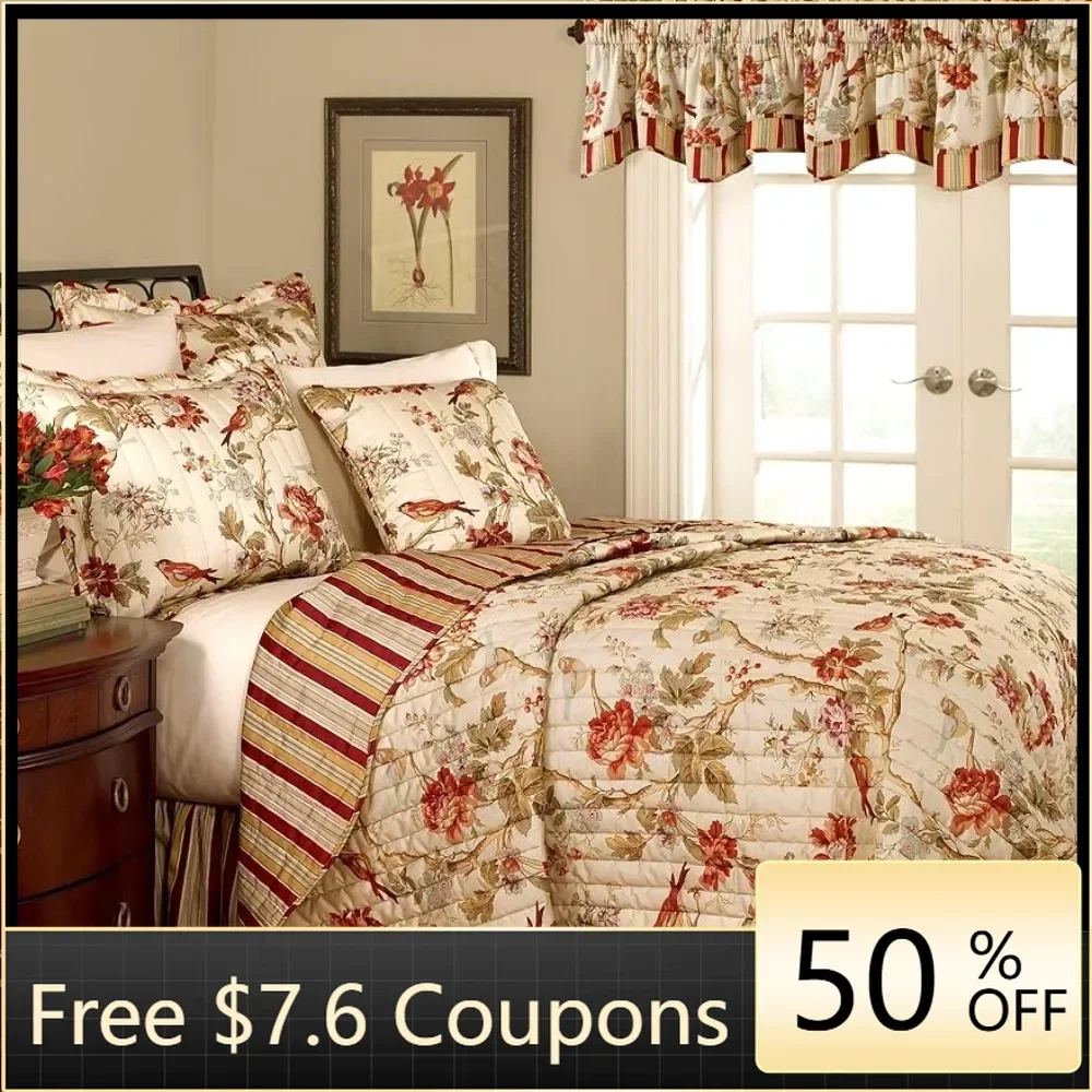 Charleston Chirp Modern Farmhouse Floral 4-Piece Reversible Quilt Bedspread Set Comforter Sets Full Freight free