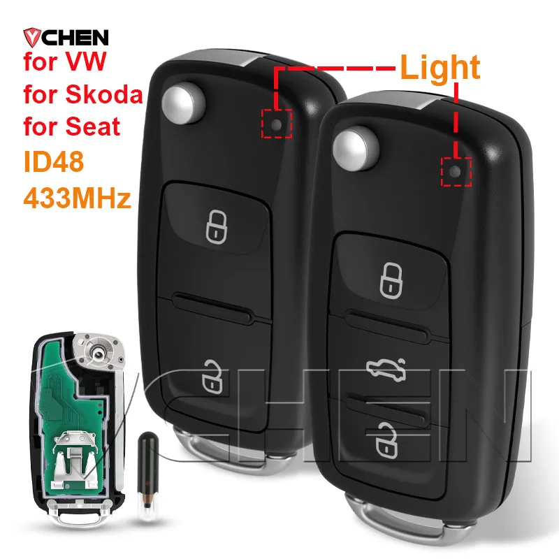 Flip Remote Fob For VW For SEAT For Skoda Golf Mk6 Tiguan Polo Amarok Passat Ibiza Mii Octavia 5K0837202AD Key 434MHz ID48 Chip