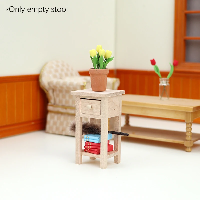 1/12 Dollhouse Miniature Stool Side Table Nightstand With Drawer Model Furniture Doll House Accessories