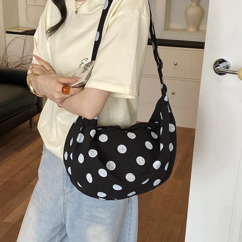Minimalist Korean Version Niche Design Oxford Cloth Dumpling Shoulder Bag New Wave Dot Western-style Versatile Crossbody Bag