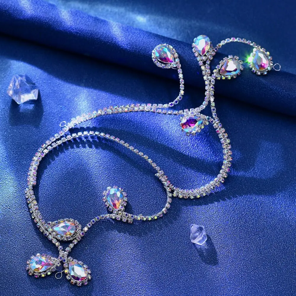 Exquisite Rhinestone Wedding Headband Luxury Elegant Geometric Shape Headwear Handmade Sparkling Colorful Wedding Headpiece