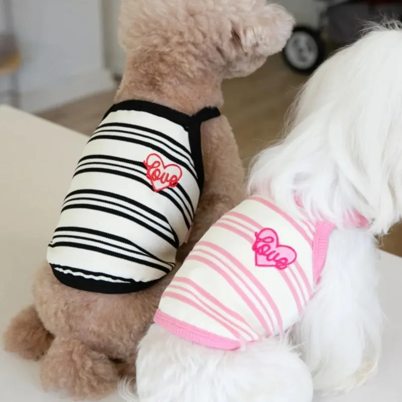 Ins Pet Dog Short Striped Embroidered Suspender Pet Cat Dog Teddy Dress Cute Vest Pet Clothing Cooling Vest Dog Puppy Clothing