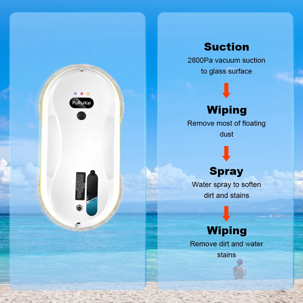 PuRuiKai Window Cleaning Robot Automatic Cleaning with Intelligent Path Planning, 5600Pa Suction Power, Edge Detection Tech
