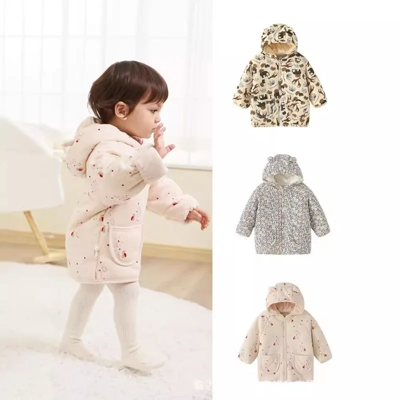 

Children's Cotton Jacket 2024 Winter New Cartoon Fashion Girls Jacket Plus Cotton Warm Boys Cotton Clothing Children's Clothing