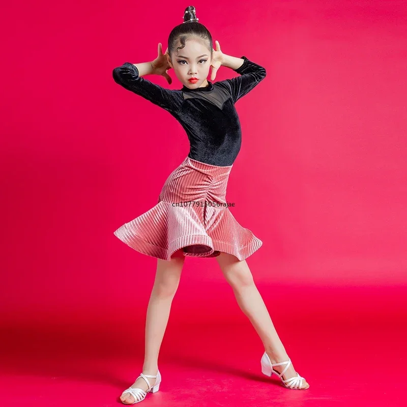 Latin dance dress for girls in autumn and winter, children's Latin dance dress for practice, children's grading exam