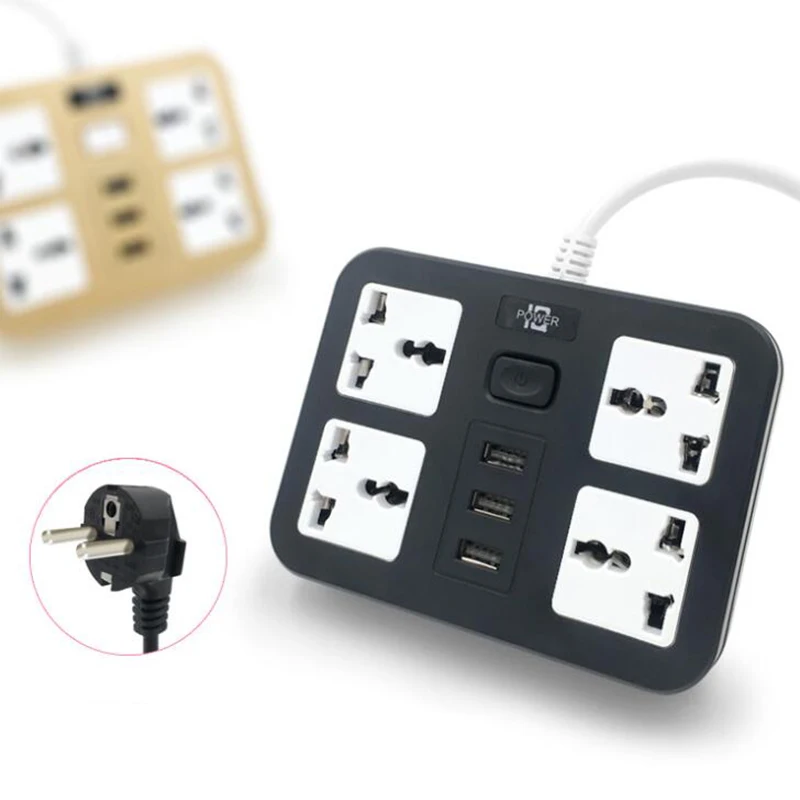 US UK Power Strip 3 USB Port Charger Socket 2500W Multiple Universal Outlet Portable Travel Plug