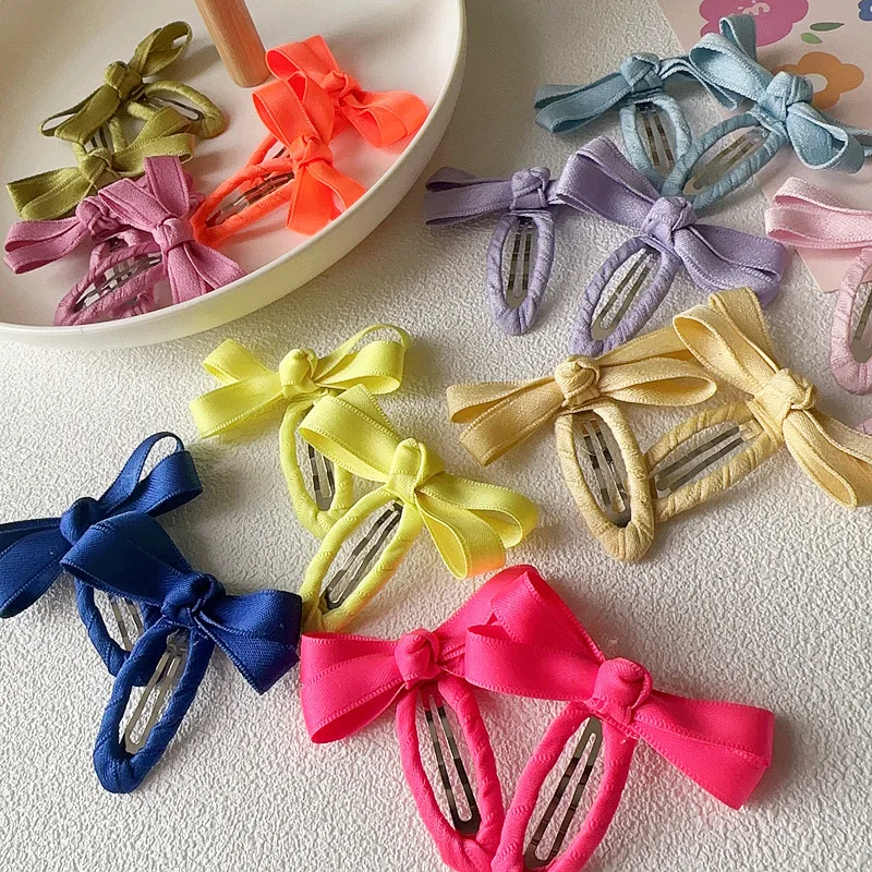20pcs Children Hairbow Candy Color Bow Hair Clips for Girls, Spring Summer Cotton Bangs Side Clips Toddler Kids Hair Accessories