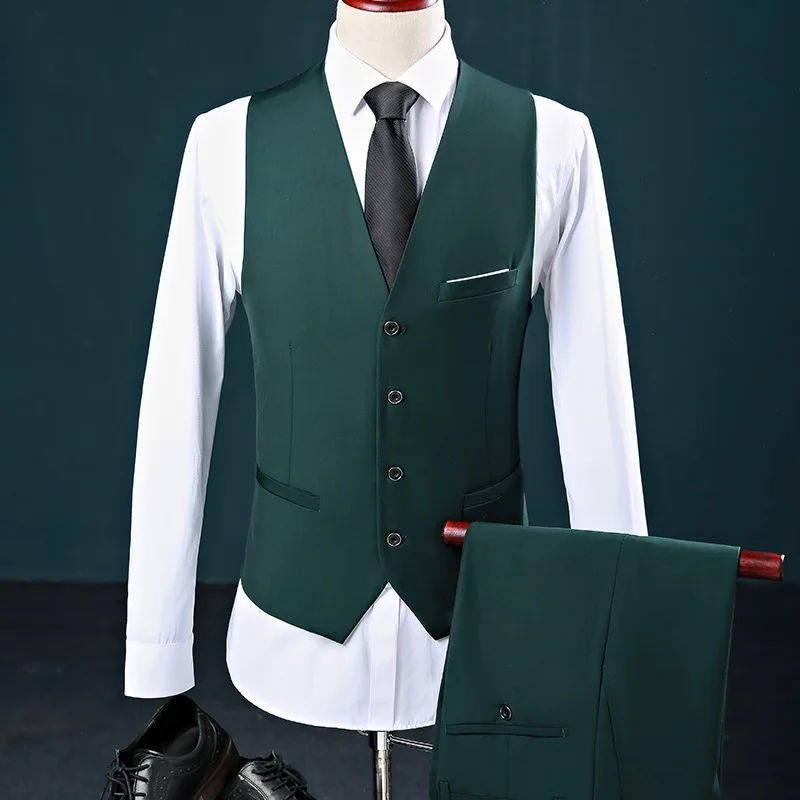 

Men Business Gentleman V Neck Slim Fit Groomsman Waiter Vest / High-quality Urban Slim Solid Color Suit Waistcoat