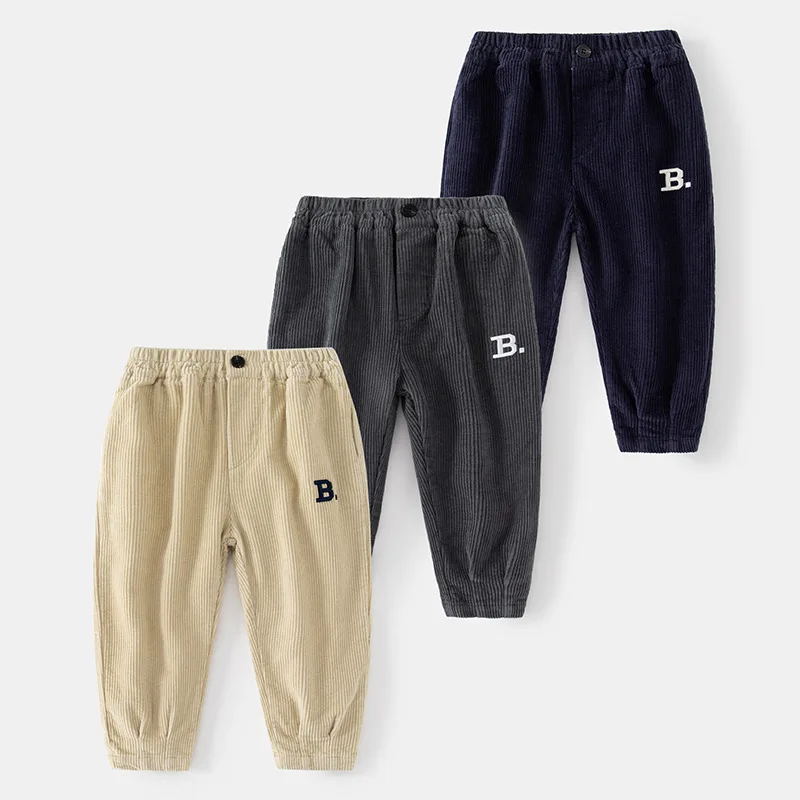 

Autumn Casual Kids Pants Corduroy Baby Boy Trousers Letters Sweatpants Long Trousers With Bag Elastic Waist Casual Pants