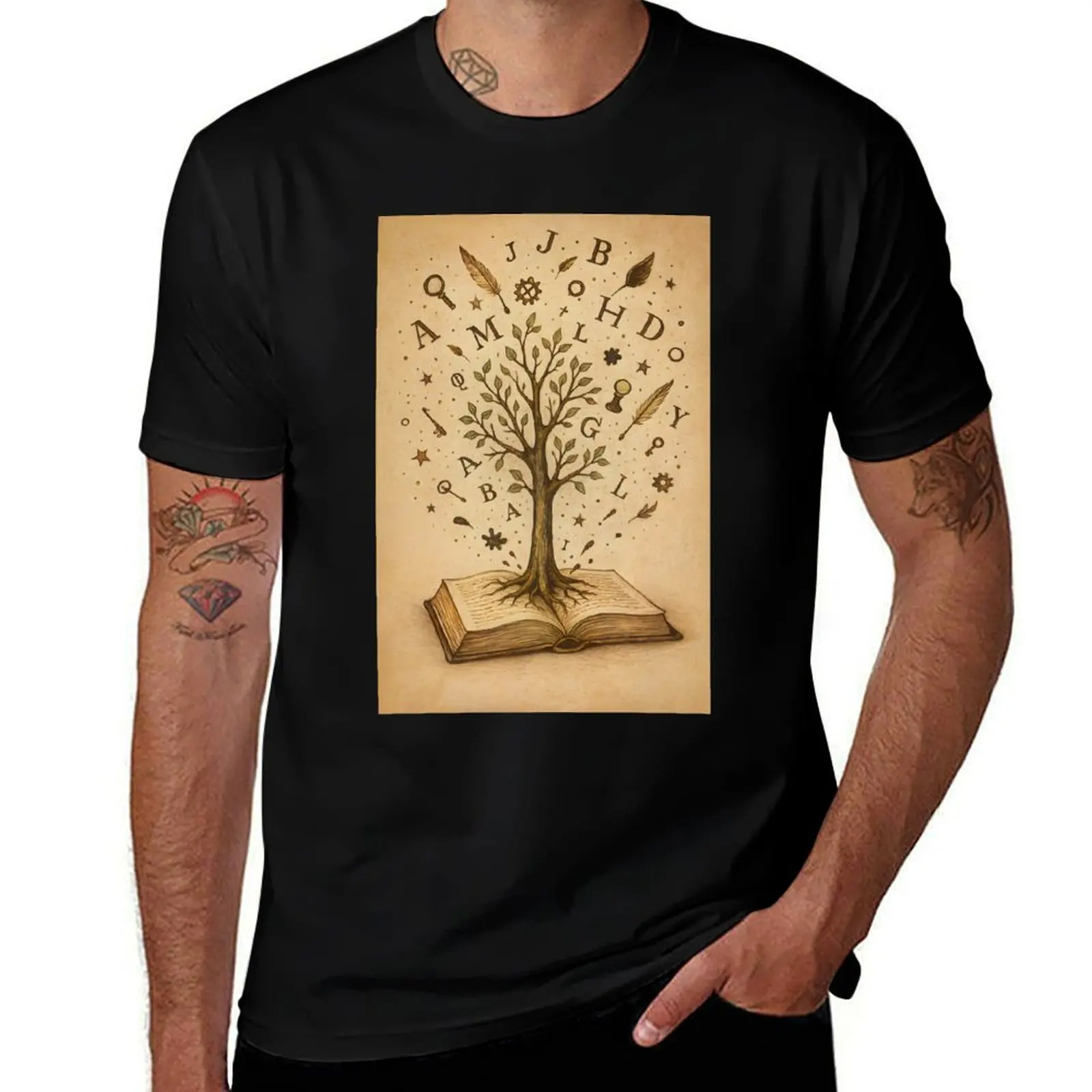 

Tree of Knowledge Vintage Book Art T-Shirt for a boy summer clothes anime stuff vintage men workout shirt